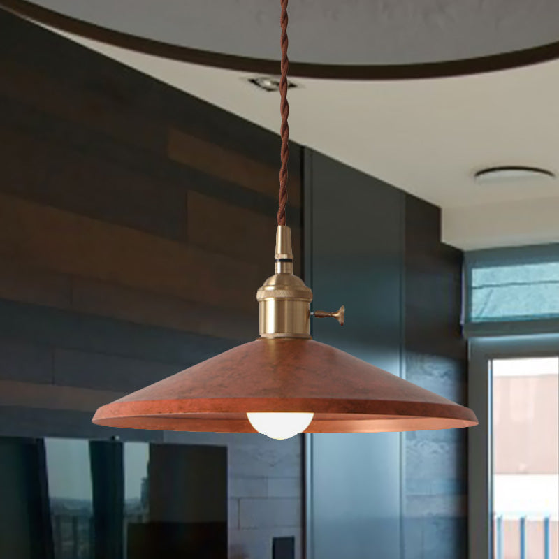 Rustic 1-Light Saucer Shade Hanging Pendant Lamp In Blue/Red/Silver For Dining Room With Stranded