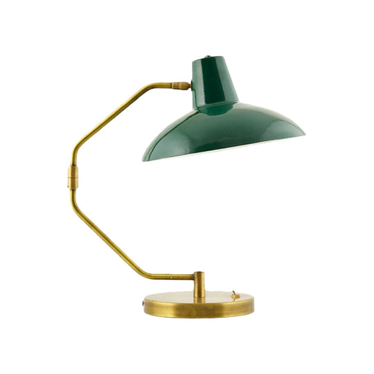 Retro Brass Iron Bow Desk Lamp With Single Bulb And Green/White Wide Bowl Shade