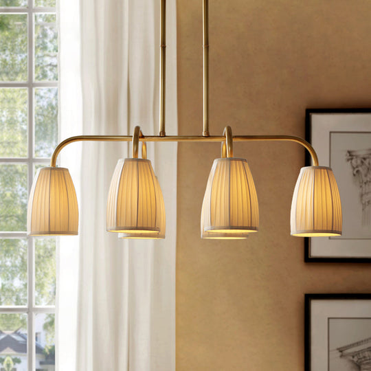 Rustic Pleated Fabric Pendant Chandelier In Gold - 3/6 Bulbs Hanging Light For Dining Table 6 /