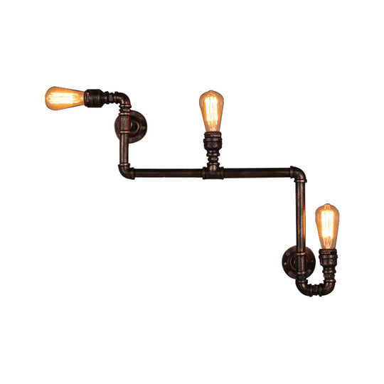 Rustic Metal Wall Sconce Lighting With Tubing And Antique Bronze Finish - 2/3 Heads For Living Room