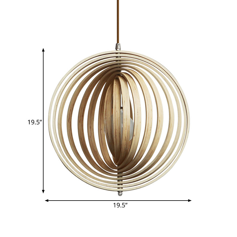 Stylish Asian Wood Sphere Pendant Light - Rotatable 1-Light 16/19.5 Wide Beige Fixture