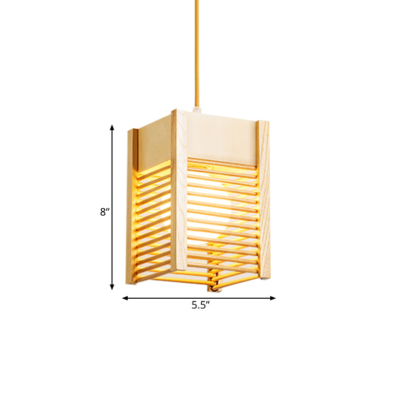 Sushi House Cage Suspension Light - Japanese Style Drop Pendant In Beige