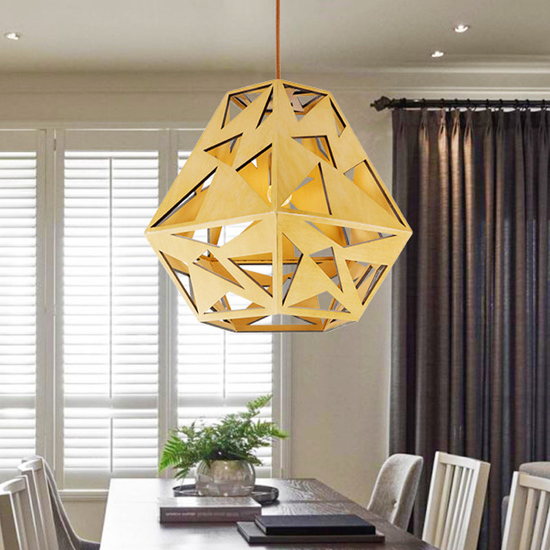 Asia Wood Triangle Cutout Hanging Light Fixture With 1 Bulb - Beige