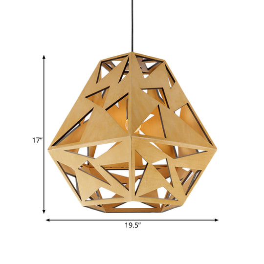 Asia Wood Triangle Cutout Ceiling Lamp in Beige - Hanging Light Fixture with 1 Bulb for Dining Room