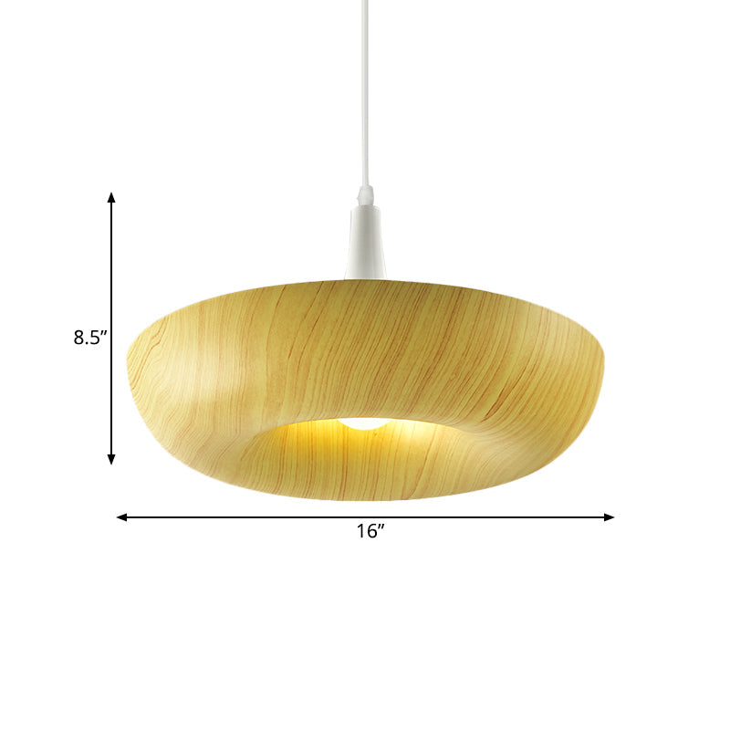 Beige Donut Hanging Light: Minimalist Aluminum Pendant Lamp with Wood Grain Texture – Perfect for Living Room