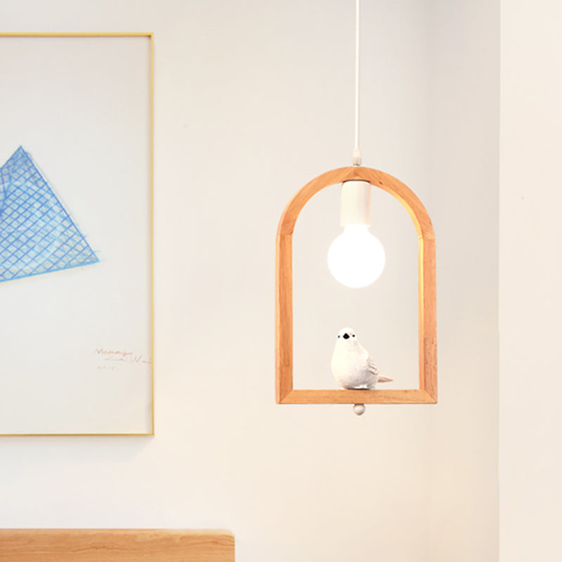 Modern Nordic Pendant Ceiling Lamp with Resin Bird Pendant, Wooden Arch Frame - White, 1 Light
