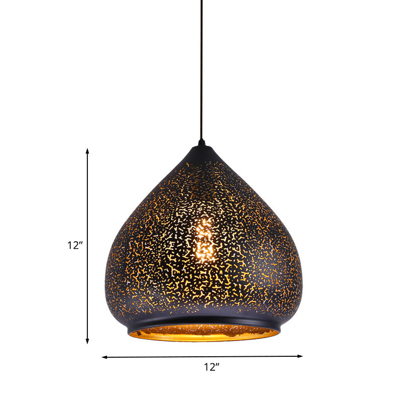 Retro Teardrop Iron Hanging Lamp: Hollowed-Out Design Black 8/12 Width