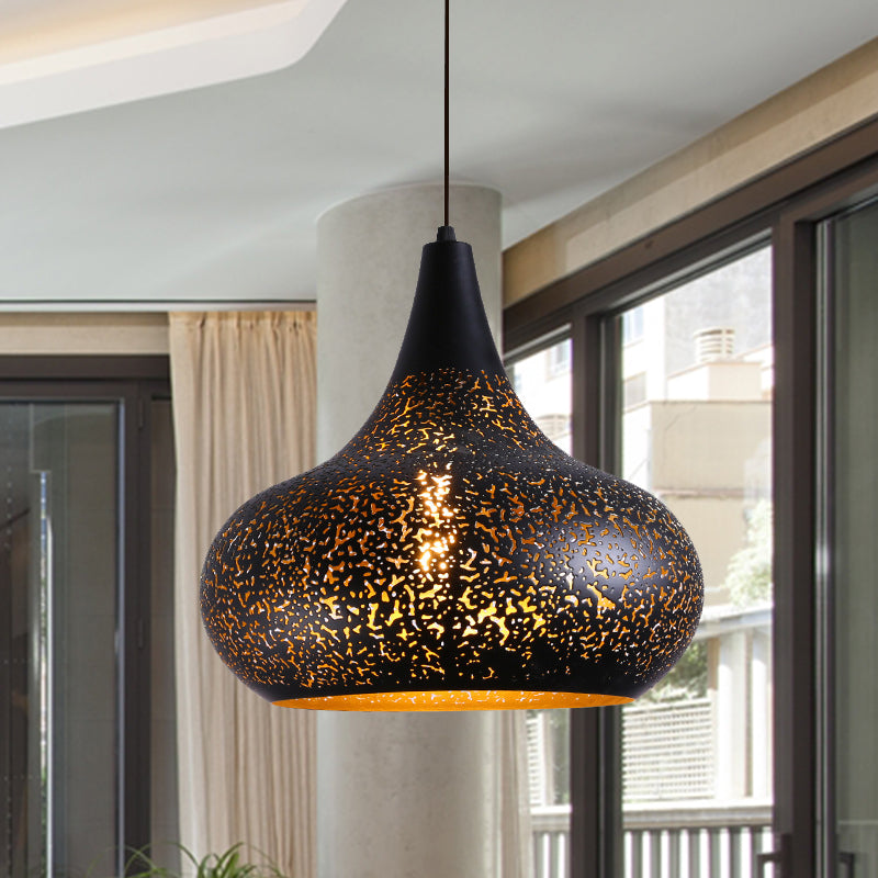Vintage Black Iron Gourd Pendant Lamp - Stylish Hanging Light For Restaurants
