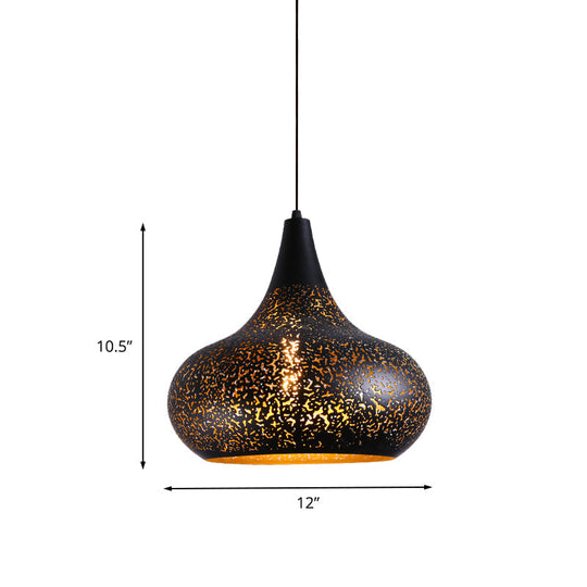 Vintage Black Iron Gourd Pendant Lamp - Stylish Hanging Light For Restaurants