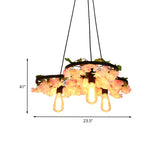 Vintage Iron Wheel Chandelier - Black Ceiling Pendant Light With Flower Decor (3/6 Heads)