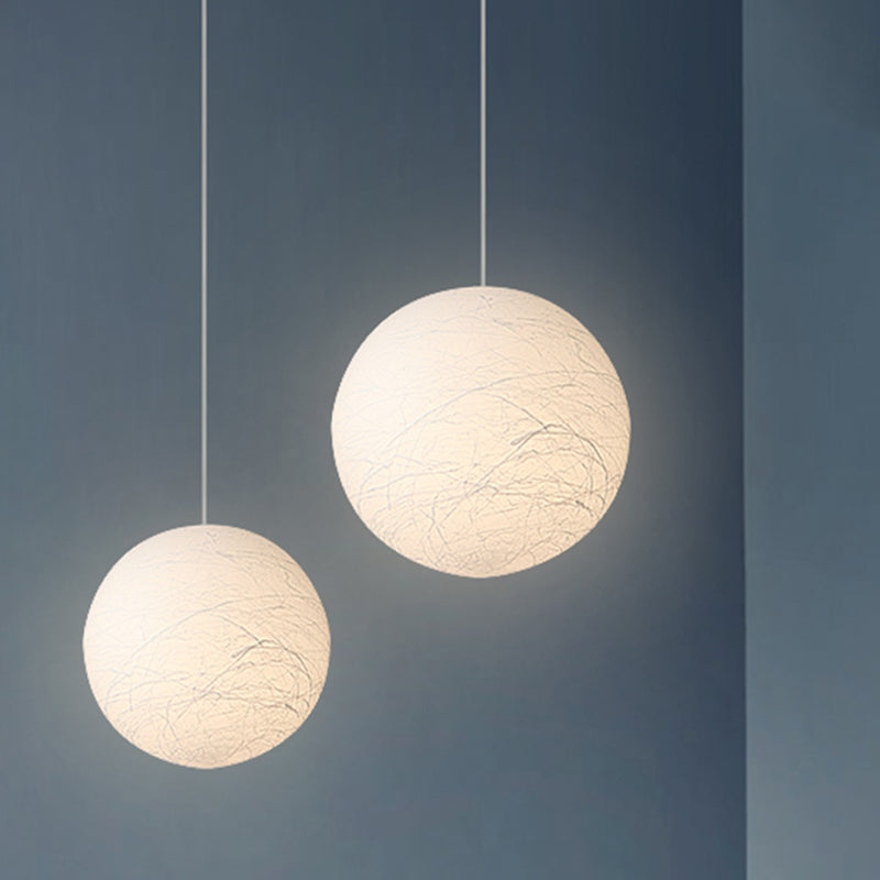 White Textured Spherical Pendant Lamp - Simple Acrylic Bistro Light (8/12 Inch Dia) / 8