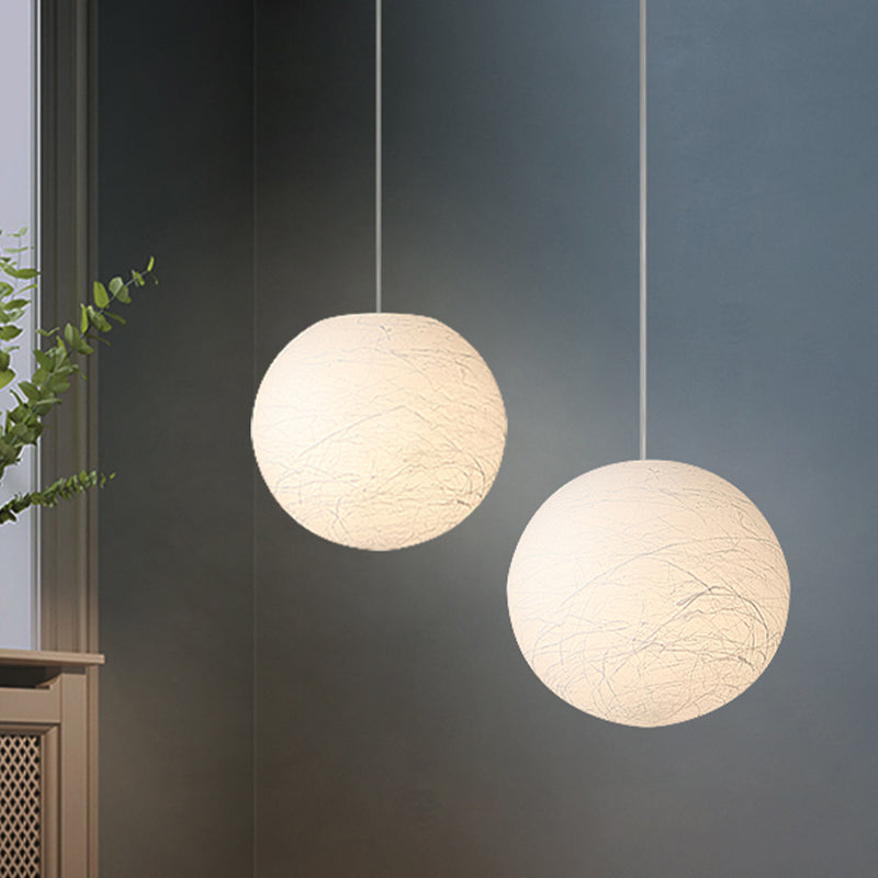 White Textured Spherical Pendant Lamp - Simple Acrylic Bistro Light (8/12 Inch Dia)