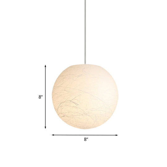 White Textured Spherical Pendant Lamp - Simple Acrylic Bistro Light (8/12 Inch Dia)