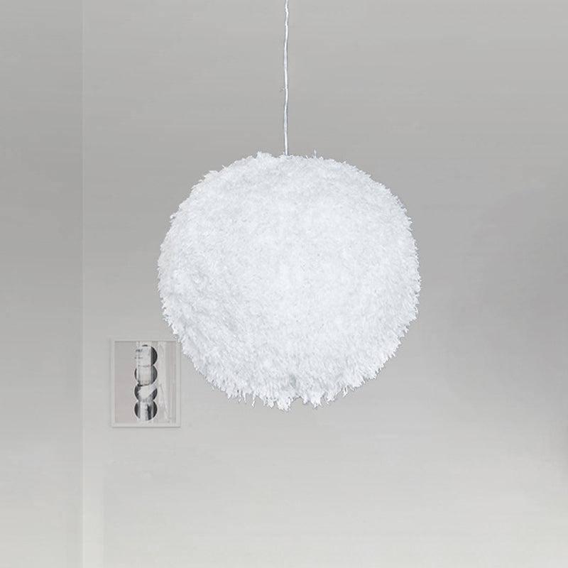 Modern White Plush Globe Hanging Lamp - 1 Head Fabric Suspension Lighting for Bedroom"
(8"/12" Dia)