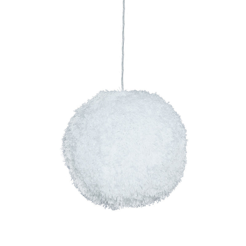 White Plush Globe Hanging Lamp - Modern 1 Head Fabric Suspension Lighting For Bedroom 8/12 Dia