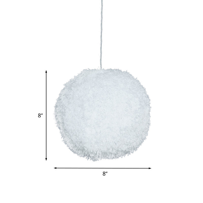 Modern White Plush Globe Hanging Lamp - 1 Head Fabric Suspension Lighting for Bedroom"
(8"/12" Dia)