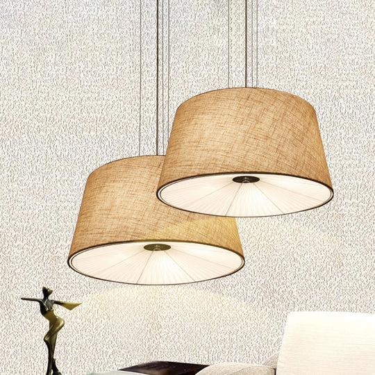 Modern Cone Ceiling Chandelier Fabric Light with Diffuser - Flaxen Finish