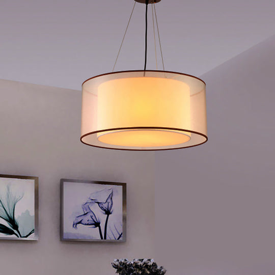 Modern 2-Layer Chandelier: Rectangle/Round Design Flaxen Fabric 3 Bulbs - Perfectly Illuminates Your