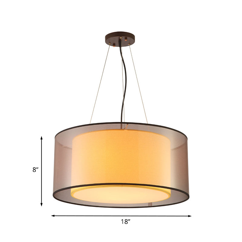 Modern 2-Layer Chandelier: Rectangle/Round Design Flaxen Fabric 3 Bulbs - Perfectly Illuminates Your