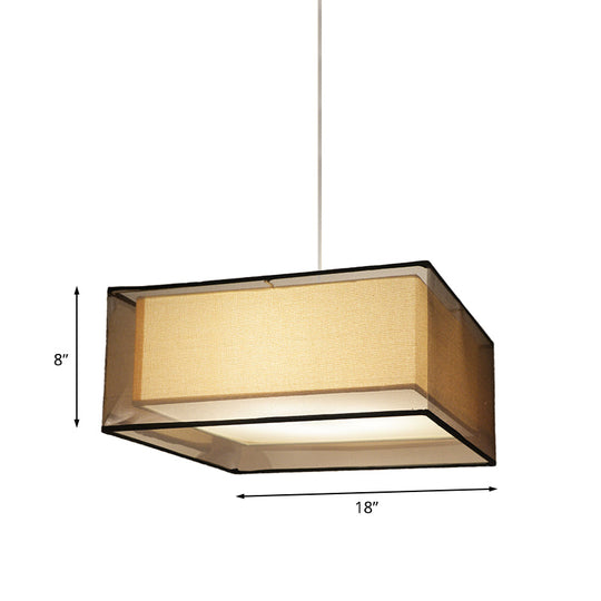 Modern 2-Layer Chandelier: Rectangle/Round Design Flaxen Fabric 3 Bulbs - Perfectly Illuminates Your