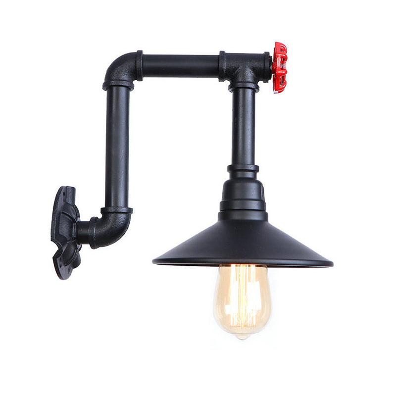 Industrial Black Cone Wall Sconce With Pipe Design And Iron Finish