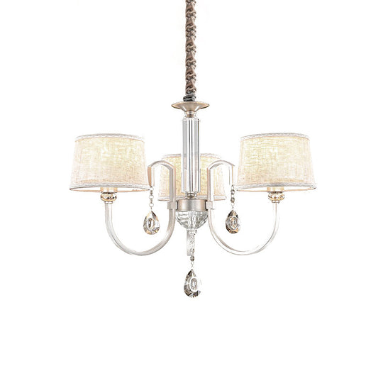 Modern Nickel Swoop Arm Chandelier: 3/6 Lights, Metal Drop Lamp with Flaxen Fabric Shade and K9 Crystal Decor