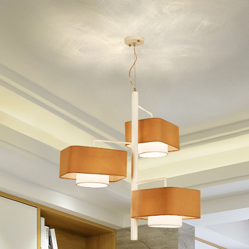Contemporary 3-Tier Dual Shade Chandelier Lamp - 3-Light Brown Hanging Light Fixture for Dining Room
