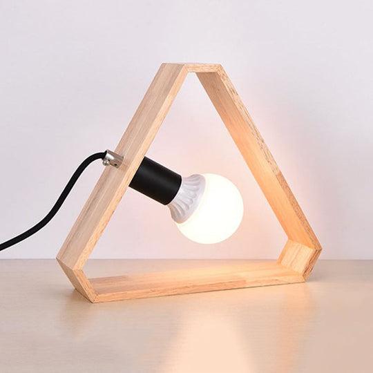 Beige Night Light Table Lamp With Wooden Triangular Frame For Bedroom