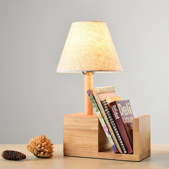 Contemporary Empire Shade Table Light With Bookshelf Design - Beige