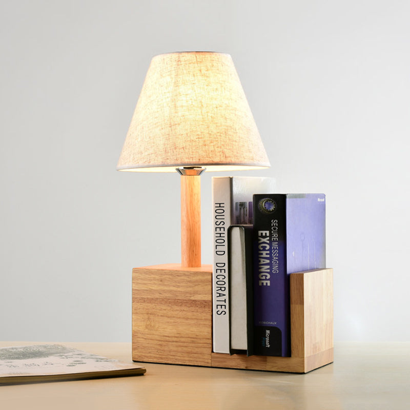 Contemporary Empire Shade Table Light With Bookshelf Design - Beige