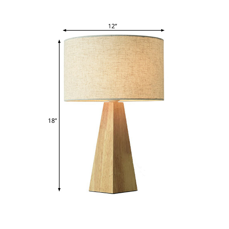 Modern Prismatic Wooden Table Lamp With Beige Night Light And White Fabric Shade
