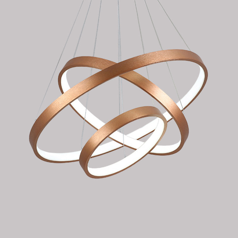 Gold Metallic Minimalist Led Hoop Chandelier - Warm/White Light 1/2/3-Tier Ceiling Pendant