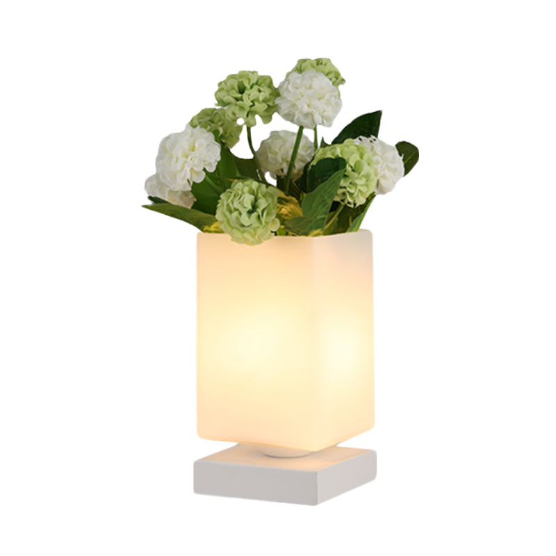 Blossom White Glass Led Night Lamp: Art Deco Cone/Rectangle Nightstand Lighting For Bedroom