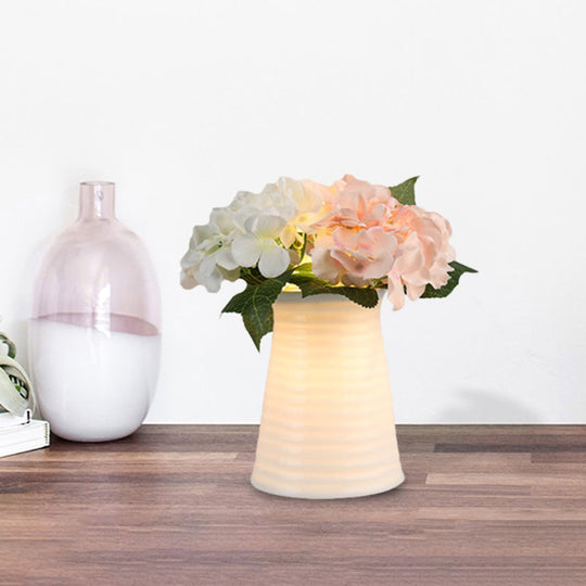 Blossom White Glass Led Night Lamp: Art Deco Cone/Rectangle Nightstand Lighting For Bedroom / B