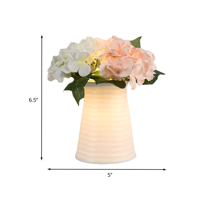 Blossom White Glass Led Night Lamp: Art Deco Cone/Rectangle Nightstand Lighting For Bedroom