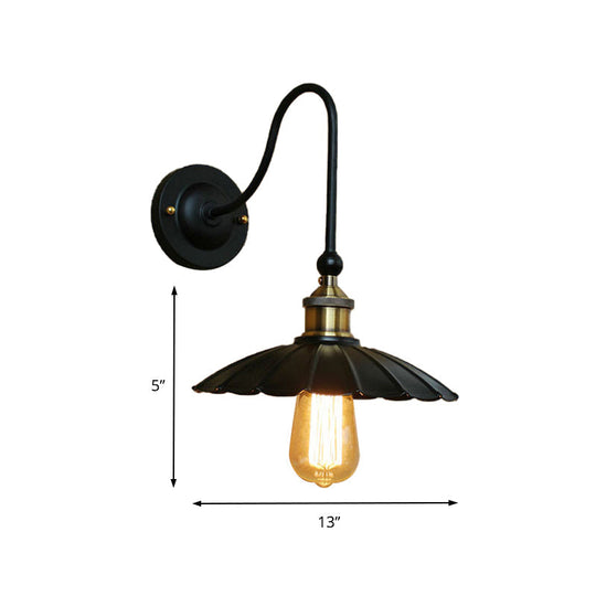 Vintage Black Scalloped Wall Sconce Light With Gooseneck Arm