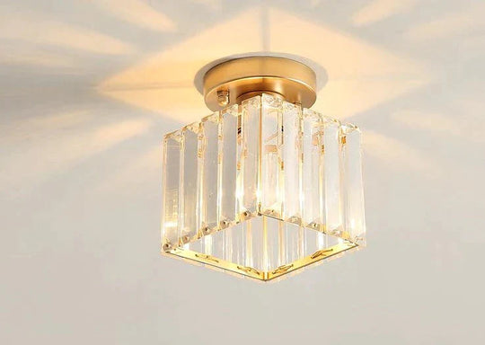 Creative Simple Modern Square Crystal Corridor Porch Ceiling Lamp Golden / Without Bulb