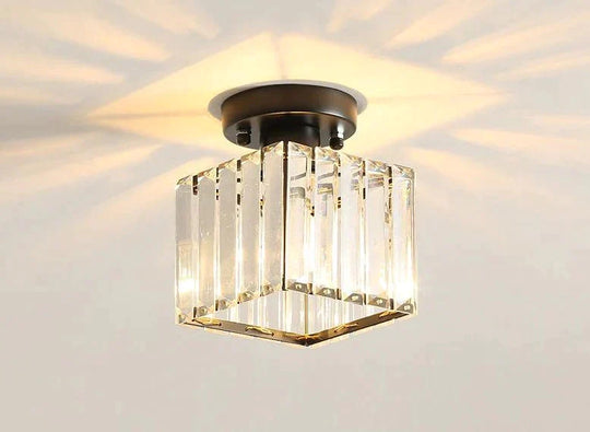 Creative Simple Modern Square Crystal Corridor Porch Ceiling Lamp Black / Without Bulb