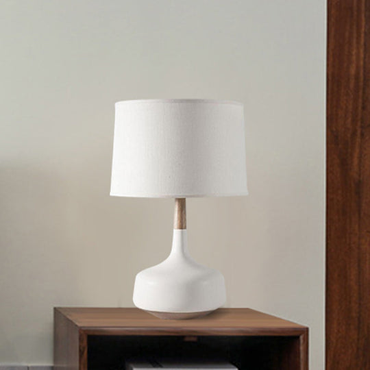 Nordic Style White Table Lamp With Fabric Shade And Vase Pedestal - Elegant Nightstand Lighting