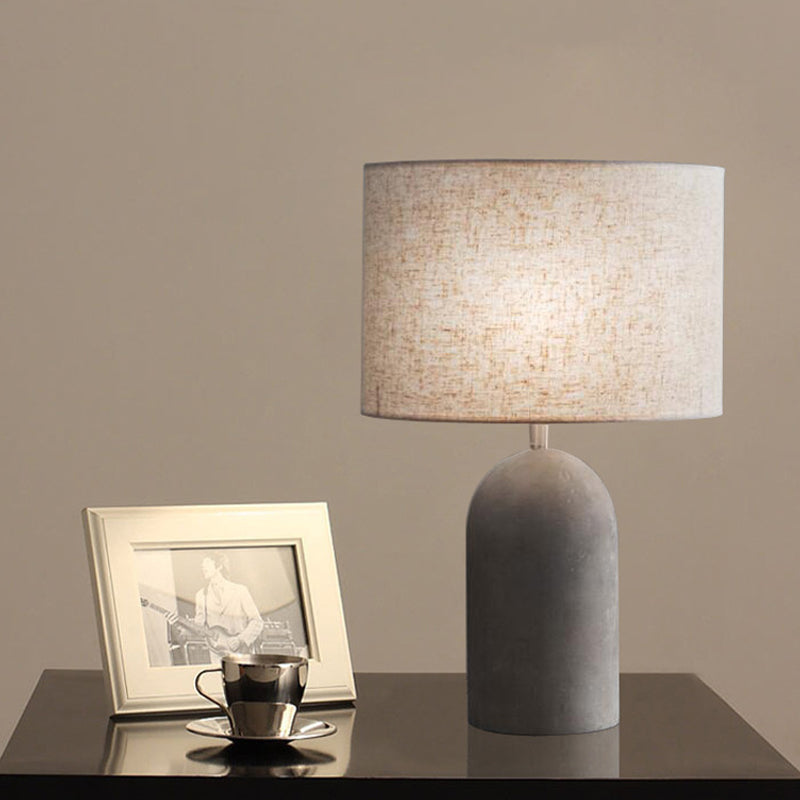 Modern Grey Night Lamp: Half Capsule Cement Table Light With Fabric Lampshade
