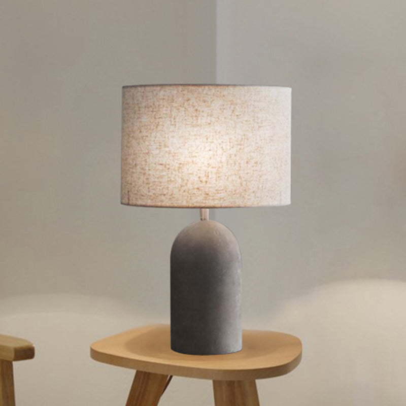 Modern Grey Night Lamp: Half Capsule Cement Table Light With Fabric Lampshade