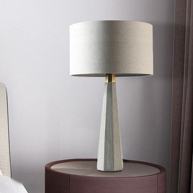 Nordic Grey Tapered Table Lamp With Drum Shade - Cement Base 1-Bulb Night Light For Sitting Room