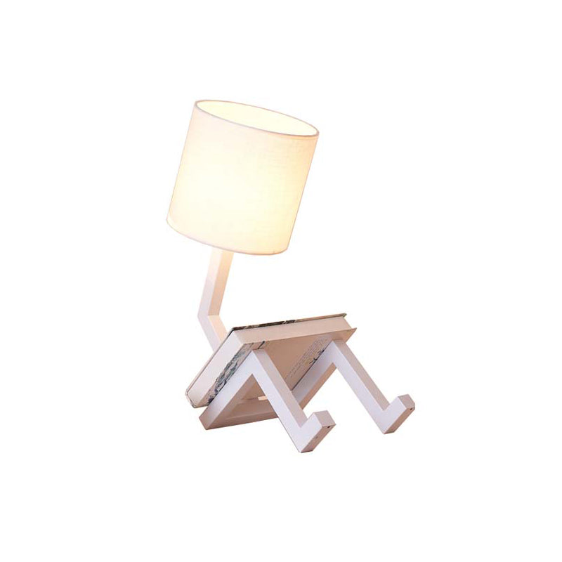 Iron Bot Table Light - Nordic Creative Nightstand Lamp With Bookshelf Function & Barrel Fabric Shade