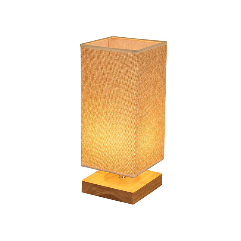 Maria - Rectangular Fabric Table Lamp - Beige with Wood Pedestal