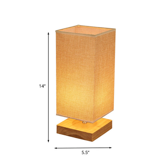 Maria - Rectangular Fabric Table Lamp - Beige with Wood Pedestal