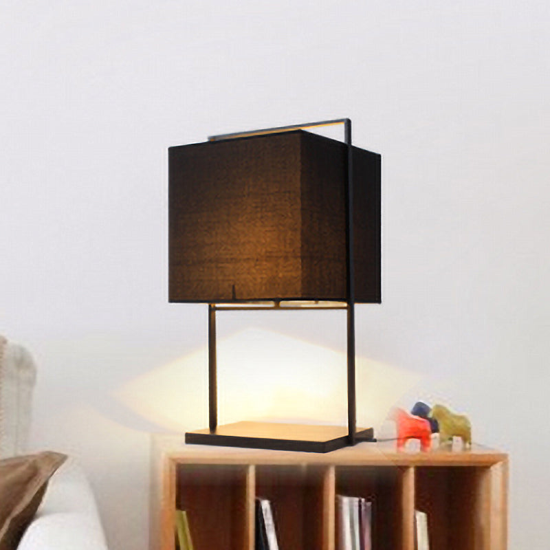 Modern Cube Nightstand Table Lamp With Black Rectangular Stand - Light Fabric 1 Bulb For Living Room