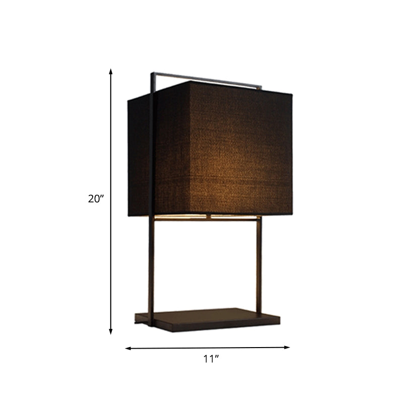Modern Cube Nightstand Table Lamp With Black Rectangular Stand - Light Fabric 1 Bulb For Living Room