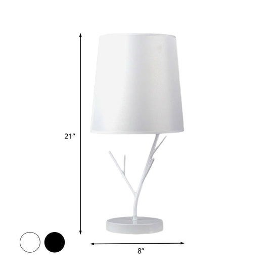 Modernist Coral Lounge Table Lamp With Barrel Fabric Shade In Black/White