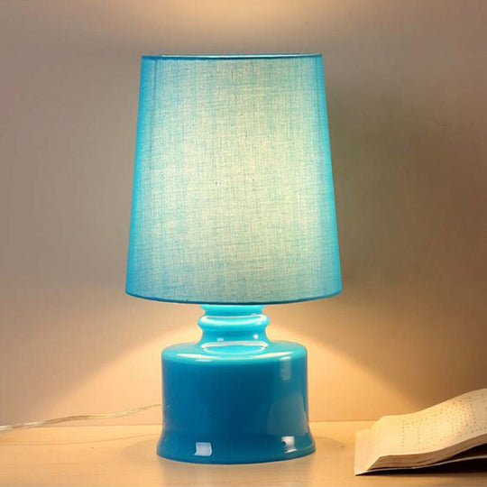 Mara - Macaron Fabric Cylindrical Night Lamp Macaron 1 Light Blue/Yellow/White Table Light with Drum Glass Base