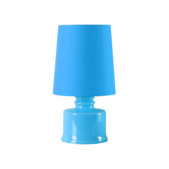 Mara - Macaron Fabric Cylindrical Night Lamp Macaron 1 Light Blue/Yellow/White Table Light with Drum Glass Base